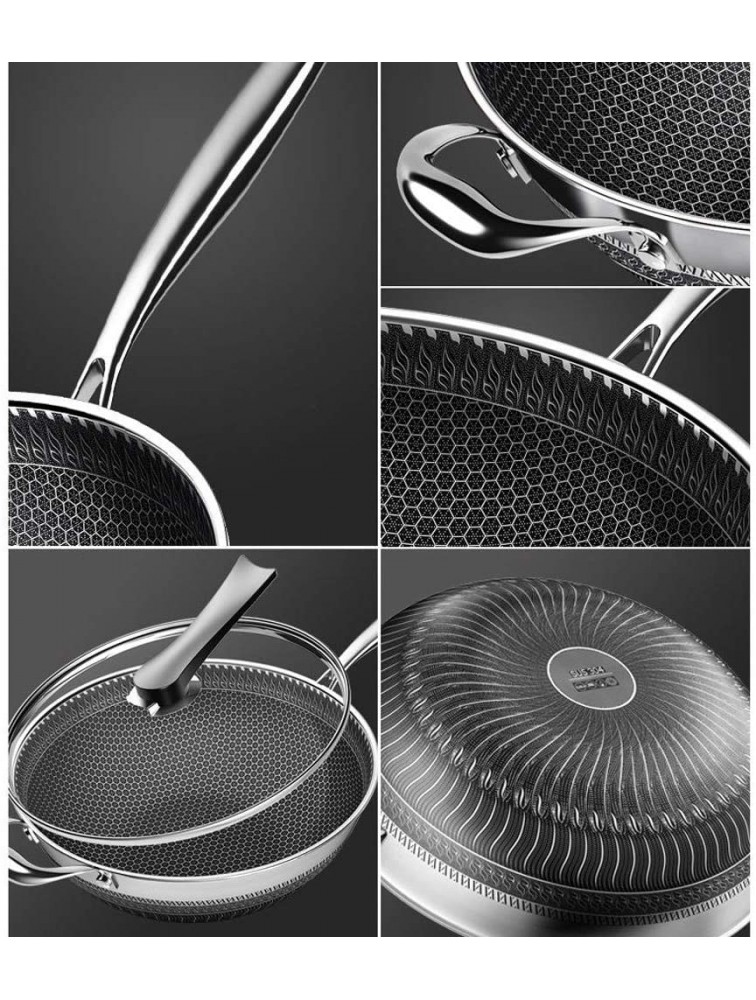 Gdrasuya10 Frying Wok Pan with Lid Stainless Steel Non Stick Double Sided Honeycomb Cooking Frying Pan for GasStove - B4GD315OW