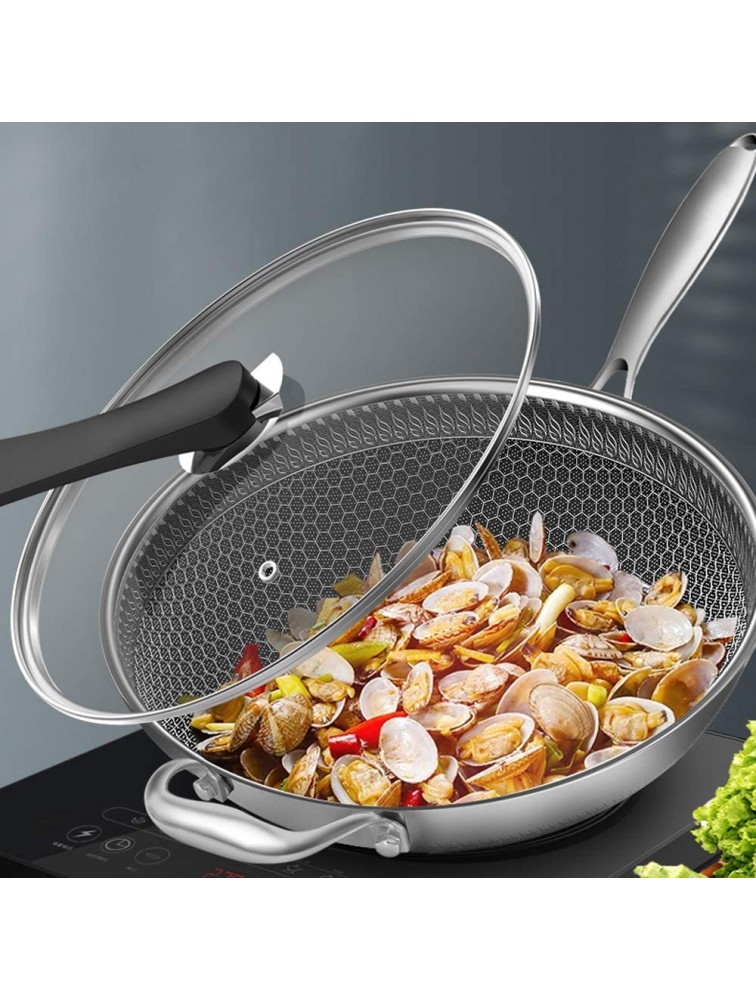 Gdrasuya10 Frying Wok Pan with Lid Stainless Steel Non Stick Double Sided Honeycomb Cooking Frying Pan for GasStove - B4GD315OW