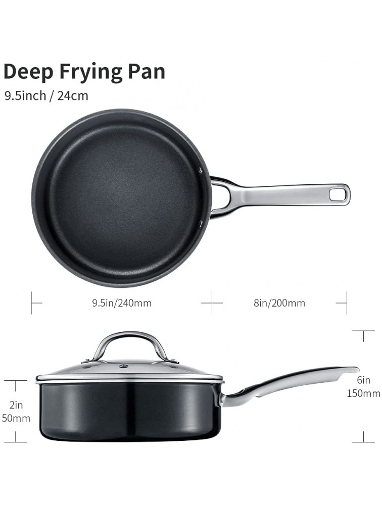 QJZZO Frying Pan with Lid 3.2L 24cm Nonstick Saute Pan Induction Deep Frying Pan Free Stir Fry Pan with Lid Suitable for Gas Induction Electric and Ceramic hobs Aluminium Black-Black - BPV6Z2GLF