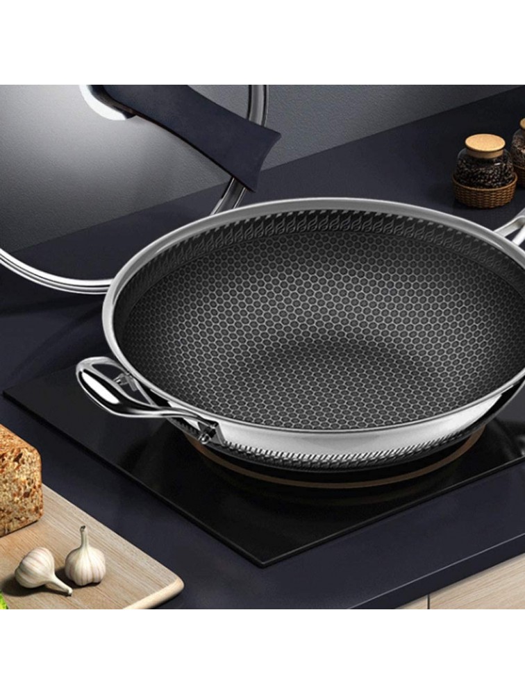 SBSNH 32cm Nonstick Frying Pan Stainless Steel Wok Honeycomb Frying Pan with Glass Lid Saute Pan Kitchen Cookware - BF5X85CX5
