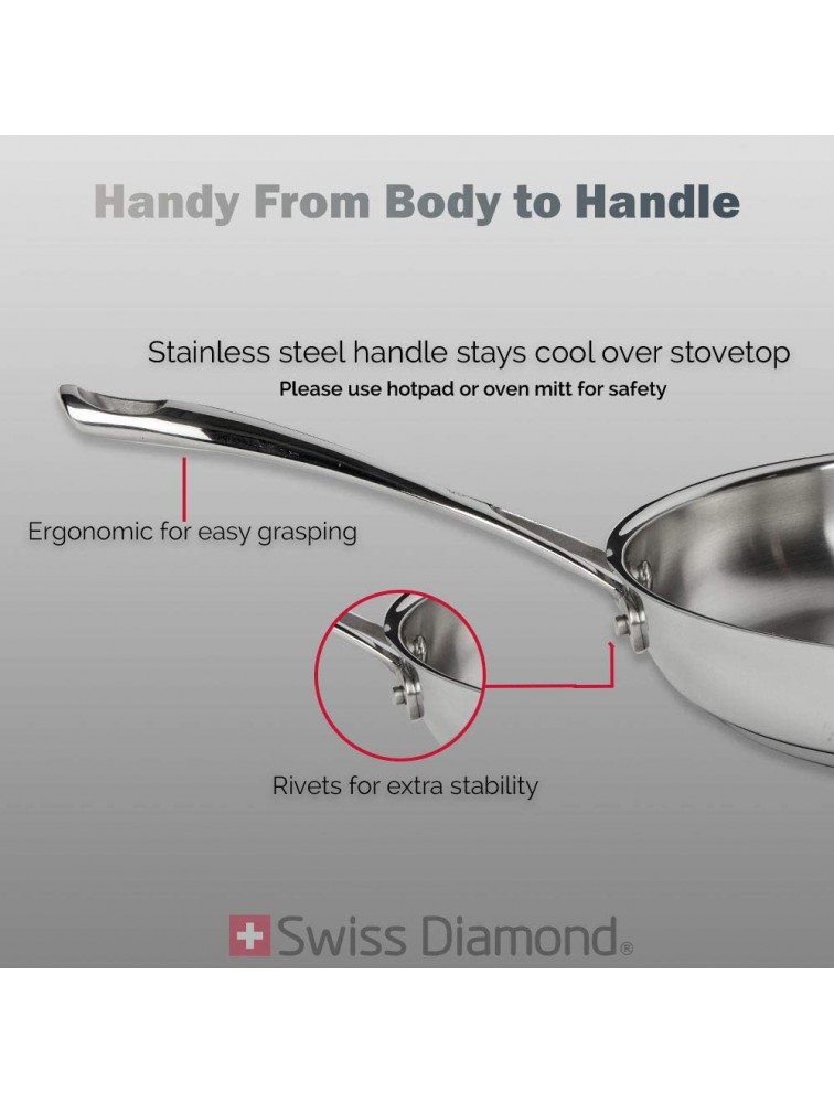 Swiss Diamond 8 Inch Stainless Steel Frying Pan – Professional Cooking Pan to Stir Fry and Saute – Oven- & Dishwasher-Safe Skillet for Induction Gas Electric by Swiss Diamond DLX - BPUEO6JIA