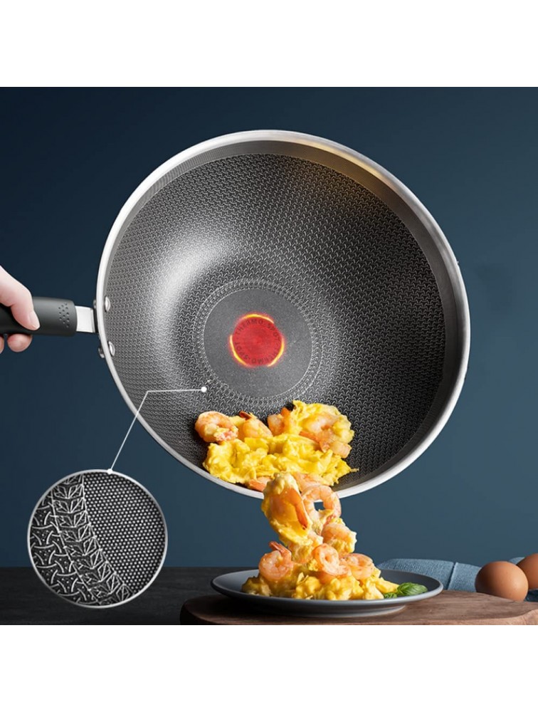 zhaohupinpai Stainless Steel Honeycomb Wok 丨 11.8 Inch Flat Bottom Non-Stick Pan 丨 Red Dot Intelligent Temperature Control 丨 with Vertical Glass Lid 丨 Suitable for Induction Cooker Gas Stove - B8XFCQG8Y