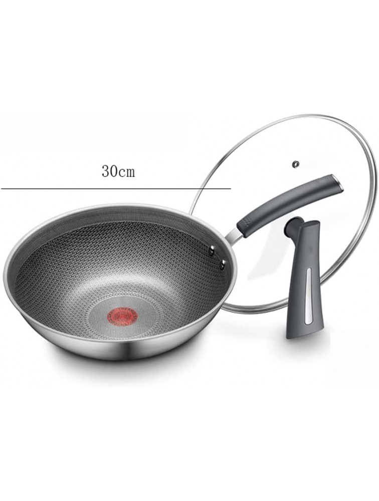 zhaohupinpai Stainless Steel Honeycomb Wok 丨 11.8 Inch Flat Bottom Non-Stick Pan 丨 Red Dot Intelligent Temperature Control 丨 with Vertical Glass Lid 丨 Suitable for Induction Cooker Gas Stove - B8XFCQG8Y