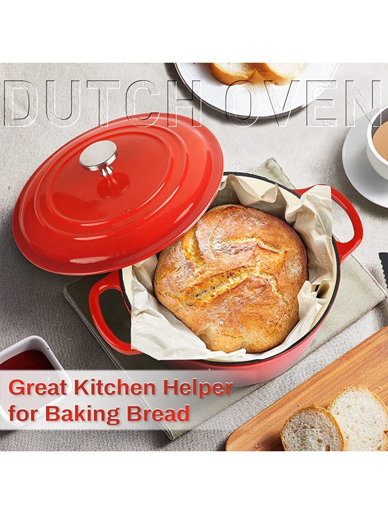 3QT Enamel Cast Iron Dutch Oven with Loop Handles Covered Dutch Oven Enamel Stockpot with Lid Red - B69RVGBXX
