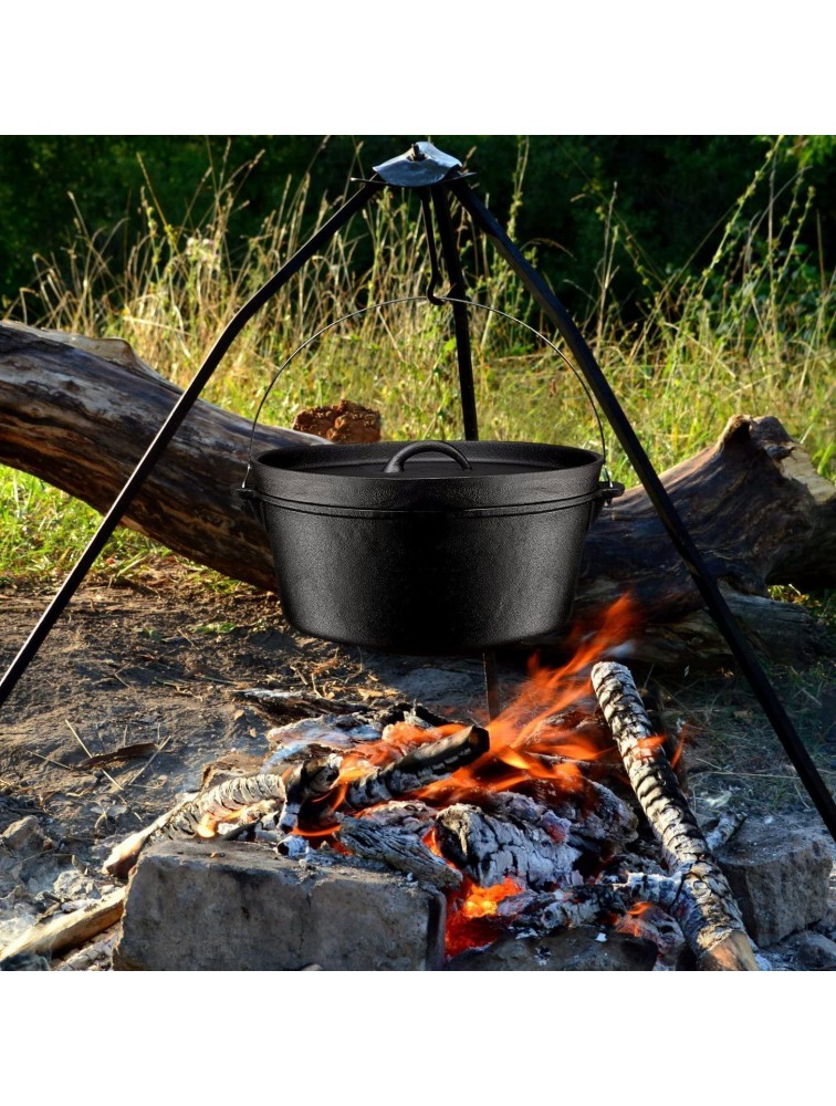Bruntmor Pre-Seasoned Cast Iron Dutch Oven with Flanged Lid Iron Cover for Campfire or Fireplace Cooking Pre-Seasoned Camping Cookware Flat Bottom 8 Quart - BQDRQ3KGJ