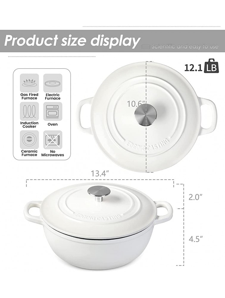 Enameled Cast Iron Dutch Oven EDGING CASTING 5 Quart Enameled Dutch Oven Pot Suitable For Variety Stovetops White - B2LRK18Y8