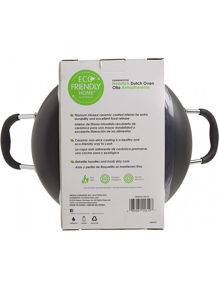 Gibson Home Eco-Friendly Hummington Forged Aluminum Non-Stick Ceramic Cookware with Soft Touch Bakelite Handle 5-Quart Dutch Oven Grey and Green - BOI9AN9Q7