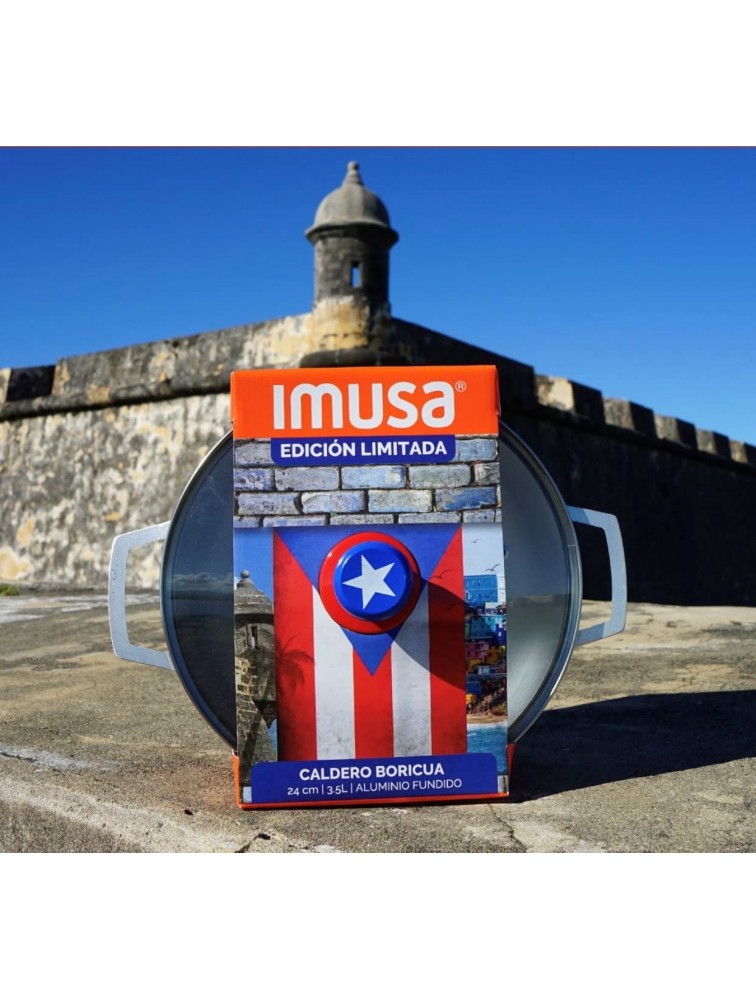 IMUSA USA LIMITED EDITION Puerto RicoBoricua themed Caldero 3.7Qt with Glass Lid & Unique Knob,Silver,GAU-80139 - BUG90LN3K