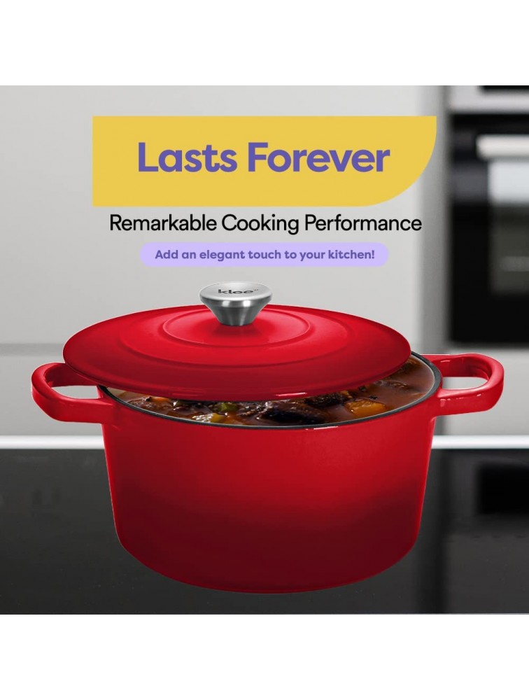 Klee 4-Quart Dutch Oven Pot with Self-Basting Lid Red Heavy-Duty Enameled Cast Iron Dutch Oven Casserole Dish for Braising Broiling Baking Frying and More Oven-Safe Up To 500°F - BXGLZYBB8