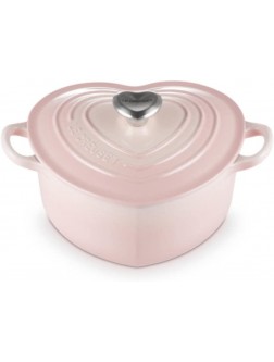 Le Creuset Signature Enameled Cast Iron Figural Heart Cocotte 2 Quart Shell Pink with Stainless Steel Knob - BCQJVBX7U