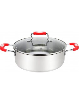 Millvado Stainless Steel Casserole Pot: Large Steel Dutch Oven Boiling Pot for Soup Spaghetti Braising 12.6 Quart Induction Cooking Pot Urban Collection Low Round Mirrored Stainless Pots – Red Handles - B0D20X1WF