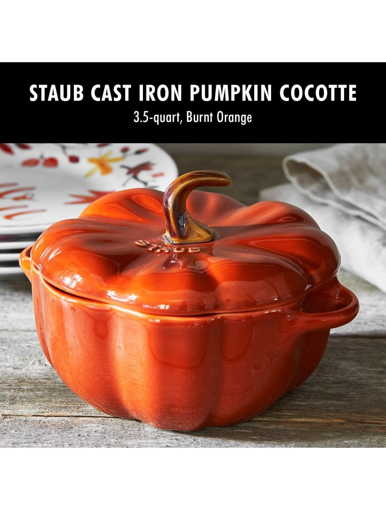 STAUB Cast Iron Pumpkin Cocotte Dutch Oven 3.5-quart Burnt Orange Made in France - BJR6CN8HN