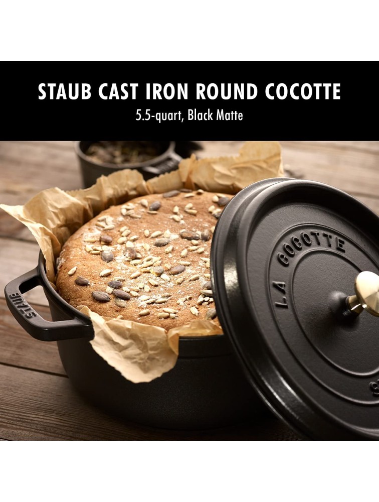 STAUB Cast Iron Round Cocotte 5.5-quart Black Matte Made in France - BNJTMX9JH