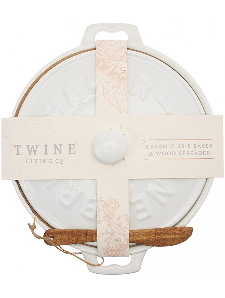 Twine Ceramic Brie Baker & Acacia Wood Spreader Set Living Cheese Preparation Set of 1 White - BV8AKMIP1