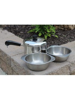 Revere Ware Stainless Steel 3 Qt. Saucepan with Lid and Double Boiler and Steamer Inserts - B2GPZ1QQ8