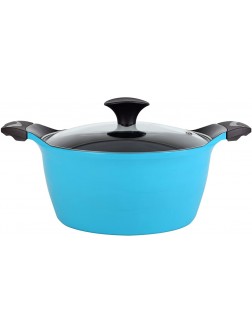 Cook N Home 4.2 Quart Nonstick Ceramic Coating Die Cast High Casserole Pan with Lid Blue - B94OLCJXS