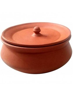 Dahi Handi Clay Pot Clay Handi Curd Handi 2 Littre with Lid Earthenware - B74FAKGK4