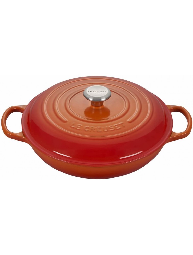 Le Creuset 1 1 2 Qt. Signature Braiser w Engraved Personalized Stainless Steel Knob Flame - BPCAO189B