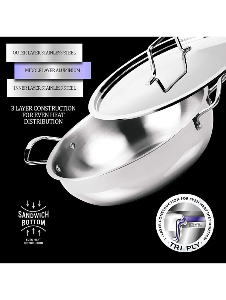 Milton Pro Cook Stainless Steel Kadhai With Lid 22 cm 2.3 Litre Silver - B7KYBGKW6