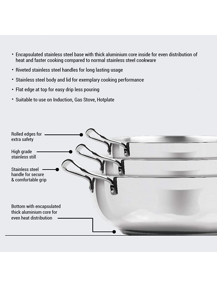 Milton Pro Cook Stainless Steel Kadhai With Lid 26 cm 3.9 Litre Silver - BIAIR8ZXM