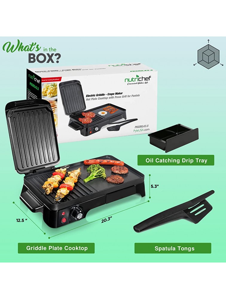 2-in-1 Panini Press Grill Gourmet Sandwich Maker & Griddle Nonstick Coating Temperature Control Oil Tray Countertop Removable Drip Tray 1500W NutriChef - BUXB5AWOV