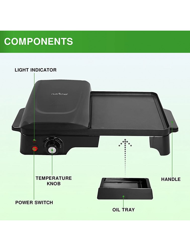 2-in-1 Panini Press Grill Gourmet Sandwich Maker & Griddle Nonstick Coating Temperature Control Oil Tray Countertop Removable Drip Tray 1500W NutriChef - BUXB5AWOV