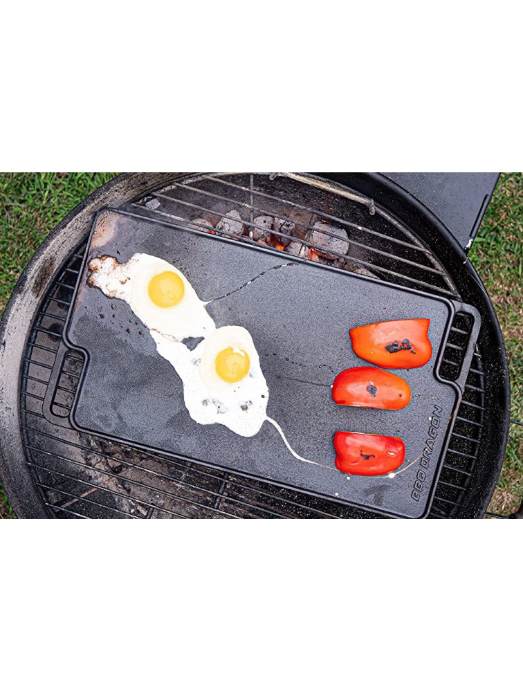 BBQ Dragon Cast Iron Reversible Griddle Grill Pan Use on Open Fire and In Oven-Grill pans for stovetops Dishwasher Safe Non-Stick Best for Cooking meat Eggs and Bacon. - BYGBXPVOL