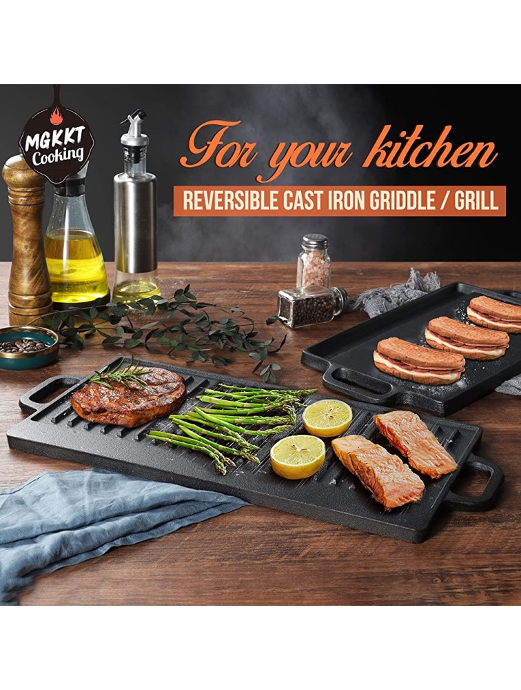 Cast Iron Griddle Plate 16.7 inch | Reversible Cast Iron Grill Griddle Pan | Double Sided Stove Top Griddle On Two Burners | Pre-Seasoned Cast Iron Griddle 1 Piece - BWJU2K40N