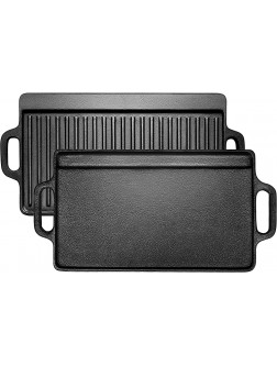 Cast Iron Griddle Plate 16.7 inch | Reversible Cast Iron Grill Griddle Pan | Double Sided Stove Top Griddle On Two Burners | Pre-Seasoned Cast Iron Griddle 1 Piece - BWJU2K40N