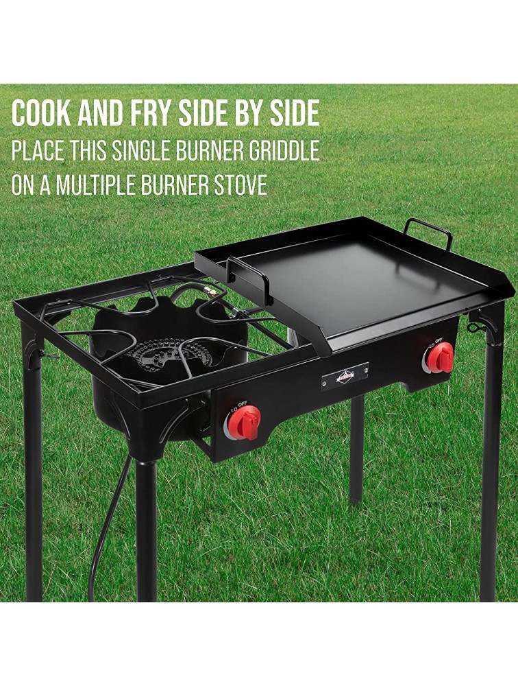 Hike Crew Non-Stick Griddle for Single Burner Outdoor Stove | Pre-seasoned Camping Skillet Pan w Easy-Clean Surface Oil Reservoir & Grease Cup Raised Edges Built-In Handles & Carry Bag | 19” x 17” - BJK3R4IJM