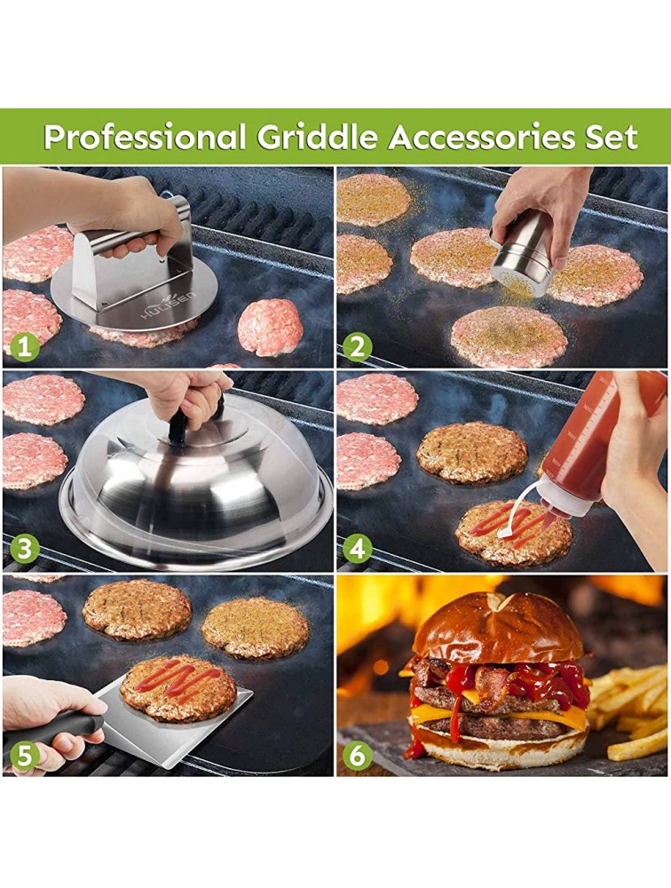 HULISEN Griddle Accessories Kit Fits Blackstone and Camp Chef Stainless Steel Burger Press 12 Inch Basting Cover Griddle Spatula Spice Dredge Shaker and 2 Squeeze Bottles BBQ Grilling Tool - BE1FMTBS9