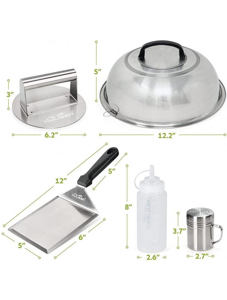 HULISEN Griddle Accessories Kit Fits Blackstone and Camp Chef Stainless Steel Burger Press 12 Inch Basting Cover Griddle Spatula Spice Dredge Shaker and 2 Squeeze Bottles BBQ Grilling Tool - BE1FMTBS9