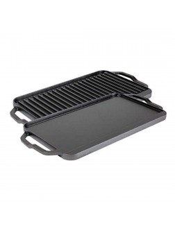 Lodge Chef Collection 20x10 Inch Cast Iron Chef Style Reversible Grill Griddle. Two-in-One Seasoned Cookware for Stovetop Burners or a Campfire. Made from Quality Materials to Last a Lifetime - BR3Y3DCAU