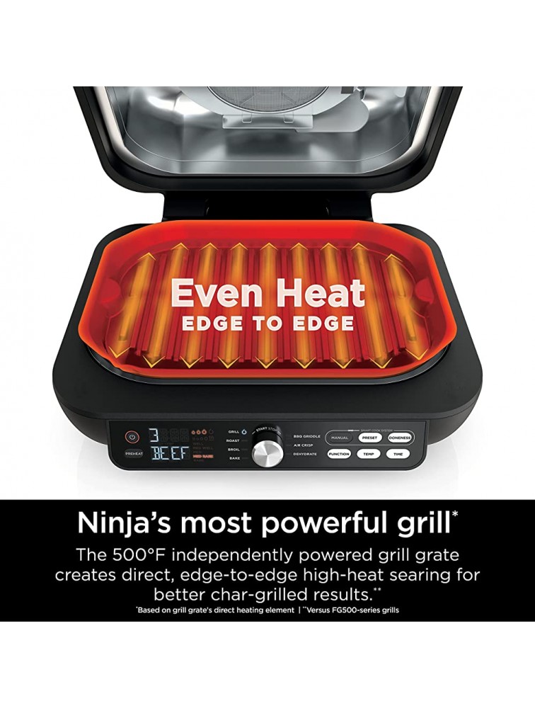 Ninja IG651 Foodi Smart XL Pro 7-in-1 Indoor Grill Griddle Combo use Opened or Closed with Griddle Air Fry Dehydrate & More Pro Power Grate Flat Top Griddle Crisper Smart Thermometer Black Renewed - BR1IALW7U