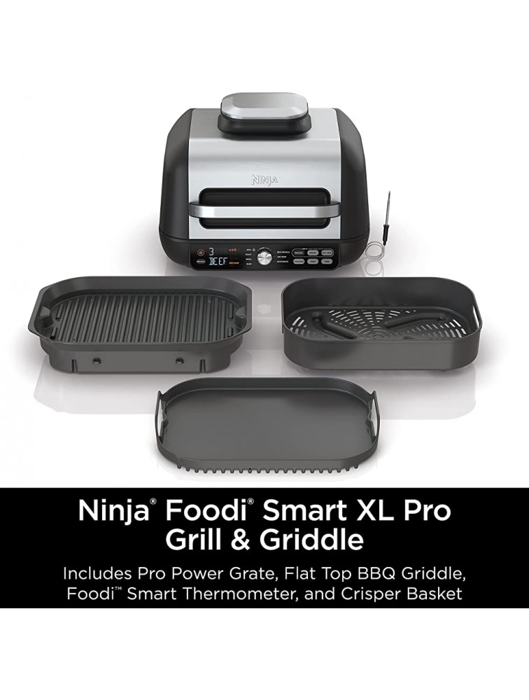 Ninja IG651 Foodi Smart XL Pro 7-in-1 Indoor Grill Griddle Combo use Opened or Closed with Griddle Air Fry Dehydrate & More Pro Power Grate Flat Top Griddle Crisper Smart Thermometer Black Renewed - BK8RV8I5D