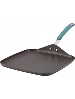 Rachael Ray Cucina Hard Anodized Nonstick Griddle Pan Flat Grill 11 Inch Gray with Agave Blue Handle - BPZPBLVE1