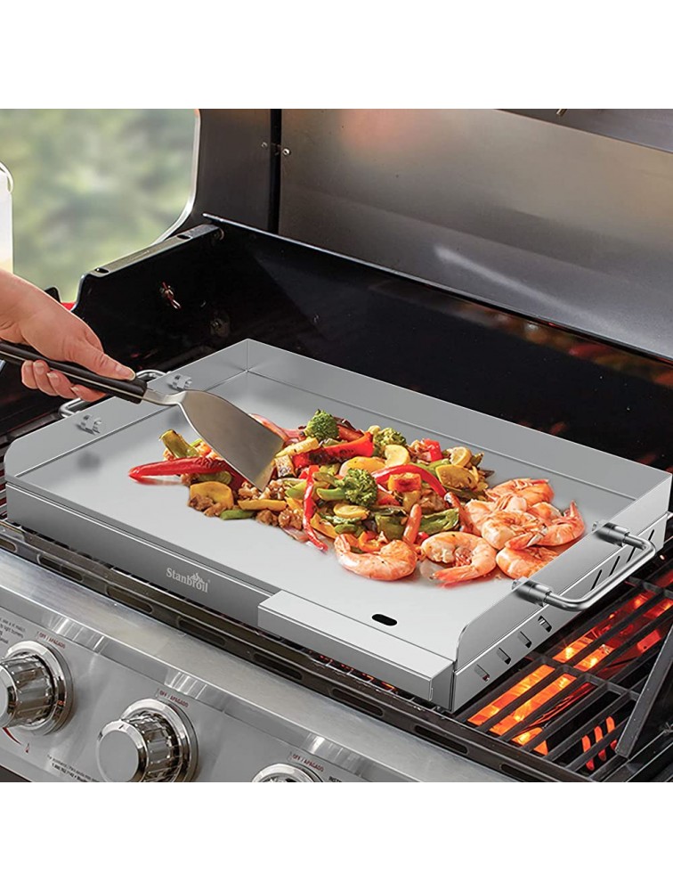 Stanbroil Universal Stainless Steel Grill Griddle with Even Heat Cross Bracing for BBQ Charcoal Gas Grills Camping Tailgating and Parties 18” x 12.5” - BD31ASKVS