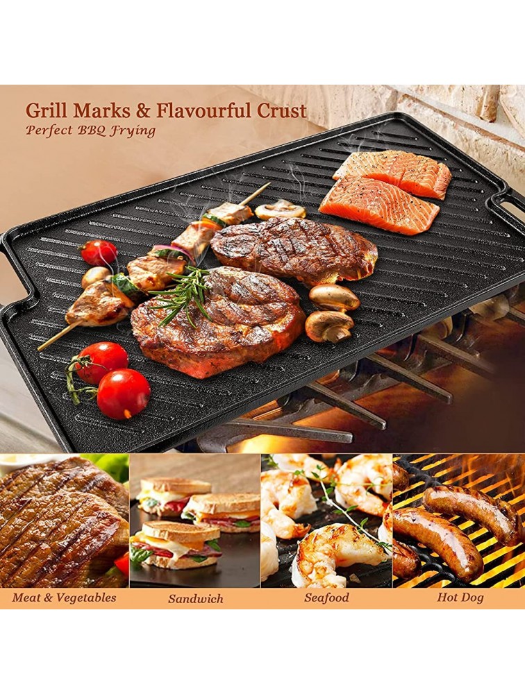 Zunmial Cast Iron Griddle 18*10.3 Inch,Reversible Grill & Griddle Pan Non-Stick Dishwasher Safe Double Burner Family Griddle Grill Pan Cookware Portable for Indoor Stovetop or Outdoor Camping BBQ - BLPF0CXG5
