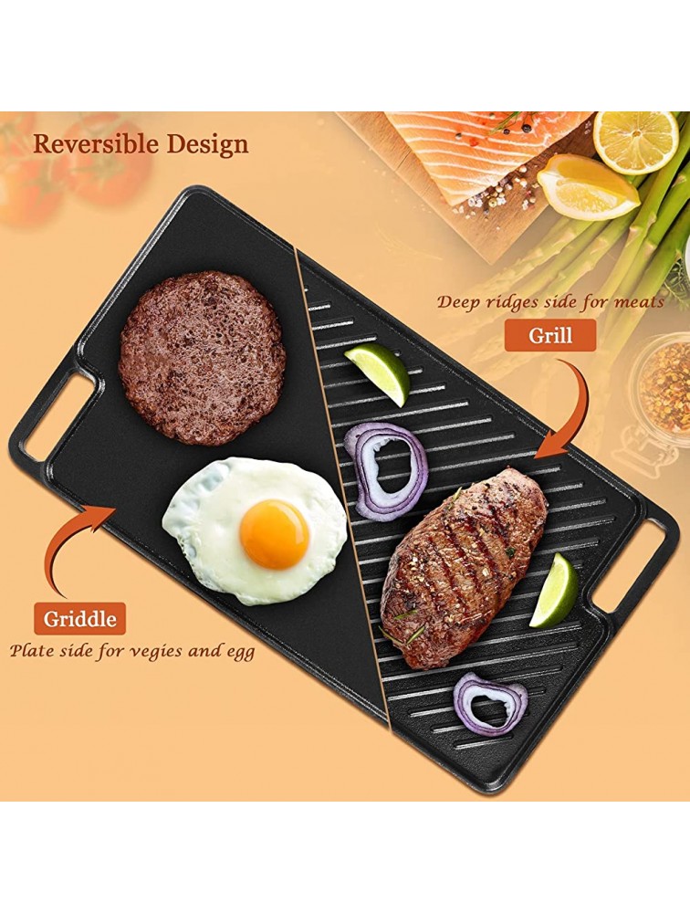 Zunmial Cast Iron Griddle 18*10.3 Inch,Reversible Grill & Griddle Pan Non-Stick Dishwasher Safe Double Burner Family Griddle Grill Pan Cookware Portable for Indoor Stovetop or Outdoor Camping BBQ - BLPF0CXG5