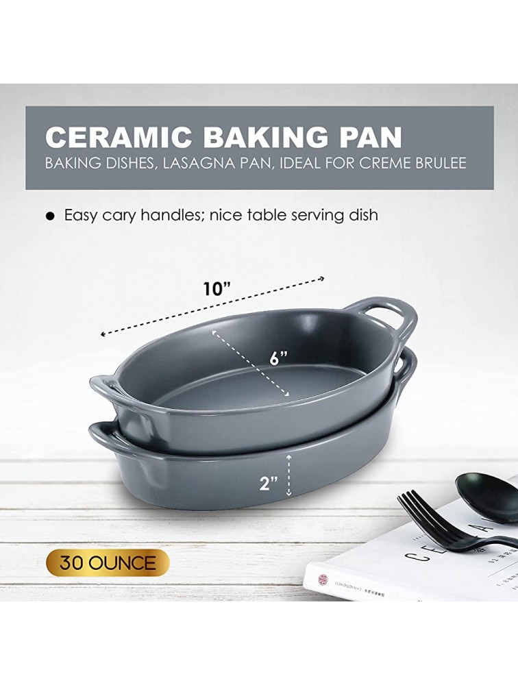 Bruntmor Set of 2 Oval Au Gratin 10 x 6 Baking Dishes Lasagna Pan Ceramic Bakeware Ideal for Creme Brulee Easy Carry Handles Nice Table Serving Dish Oven To Table 30 Oz Grey - BLXW2GK7D