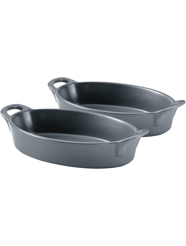 Bruntmor Set of 2 Oval Au Gratin 10 x 6 Baking Dishes Lasagna Pan Ceramic Bakeware Ideal for Creme Brulee Easy Carry Handles Nice Table Serving Dish Oven To Table 30 Oz Grey - BLXW2GK7D