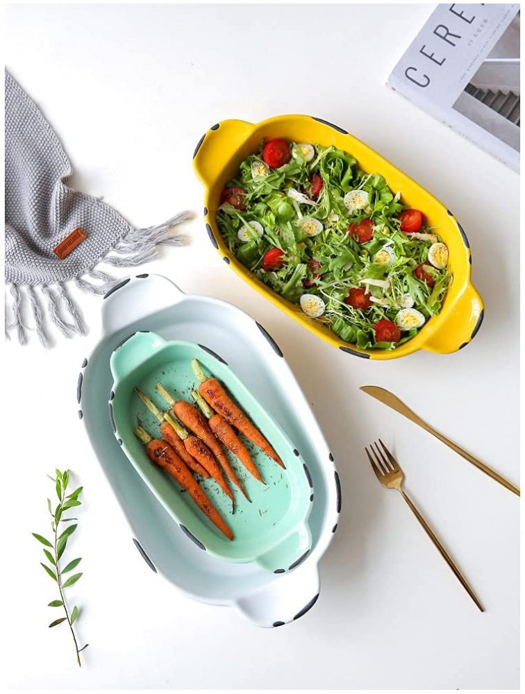 Ceramic au gratin dishes style double ears handles bakeware oven 8 inch pigmented bowls rectangle baking dishes amp pans Color : White 2.5L - BR7QUALWQ