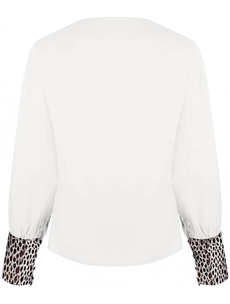 Women Leopard Sexy Blouses V Neck Partial Split Flare Long Sleeve Solid Elegant Work Casual Business Sweatshirt Pullover - BCMR2E28E