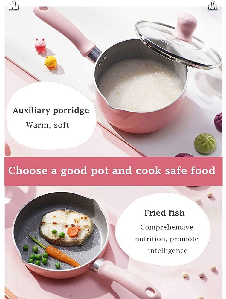 LYYAN Non-Stick Pot,Baby Food Supplement Pot Baby Multi-Function Frying and Cooking Porridge Small Milk Pot Set Pink,Yellow - BBLTOQP4Q