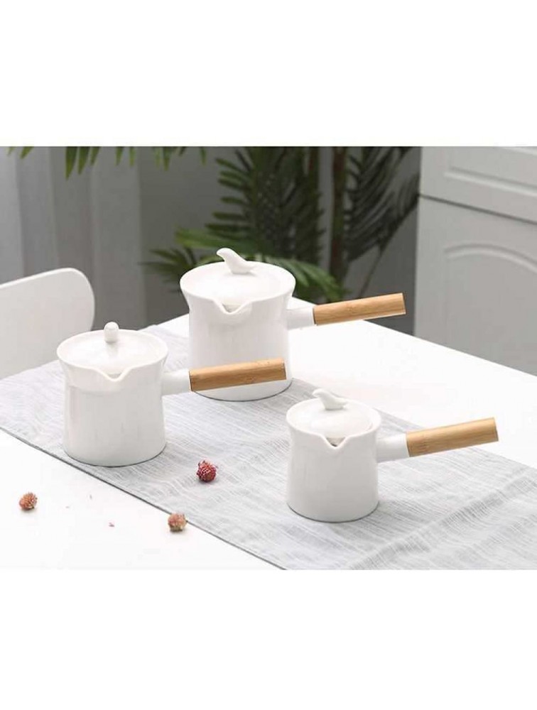 Mini Milk Pot Non-Stick Ceramic Milk Pan with Wooden Handle Casseroles with Spout Flower Teapot-750ml - BCX3AEJ6G