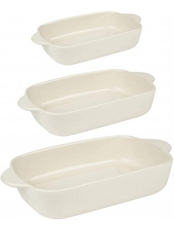 Baking Dish for Cooking Large Ceramic with Handles Set of 3 Rectangular Baking Pans Set Lasagna Pan for Cooking Kitchen Cake Dinner Color : White - B8I2MJDZO