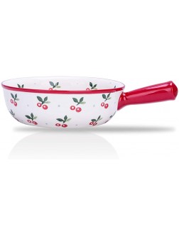 MDZF SWEET HOME Ceramic Baking Bowl with Handle French Onion Soup Bowl Roasting Lasagna Pan Round Bakeware Suitable for Oven Cherry - B0QFHDN9H