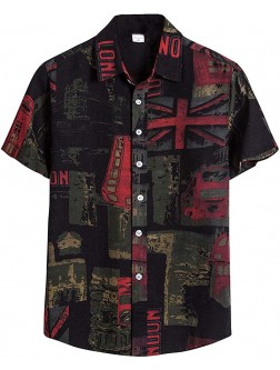 Mens Ethnic Printing Short Sleeve Shirts Casual Hawaiian Vintage Cotton Linen Loose Tops Blouse - BVRQ7LLXX