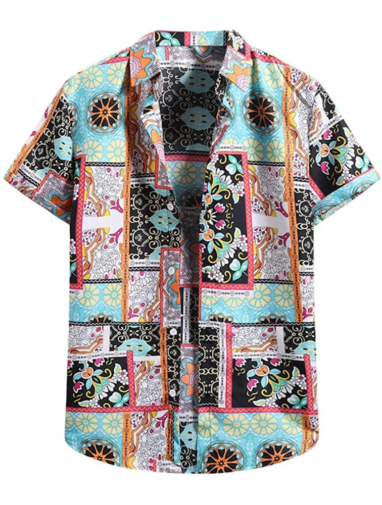 Men's Ethnic Turn-Down Collar Short Sleeve Button Casual Printing Hawaiian Shirt Blouse T-Shirt - BZQMJ2AV9