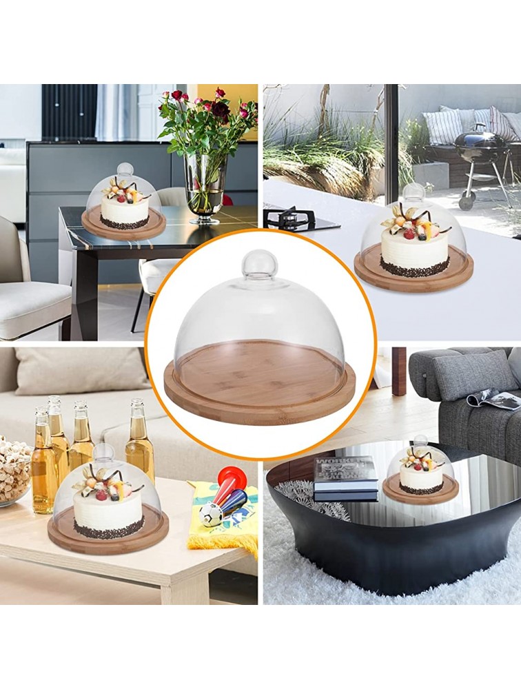 PRETYZOOM Glass Dome with Wooden Base Mini Cake Stand Glass Display Dome Cloche Clear Glass Bell Jar Cover for Dessert Cheese Candy Plants Succulents - BWO0TV6TY